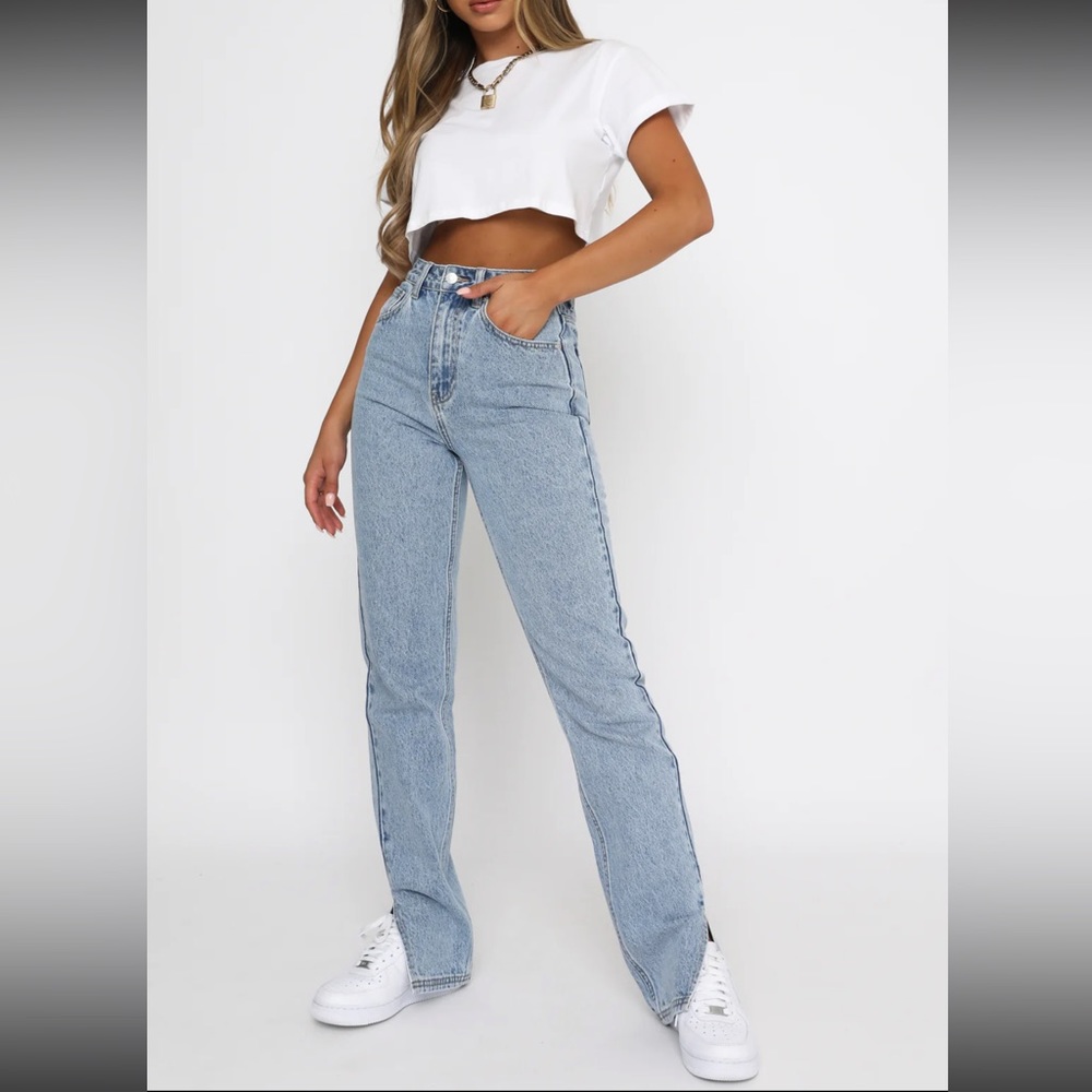 White Fox Straight Leg Denim Jeans- Washed Blue